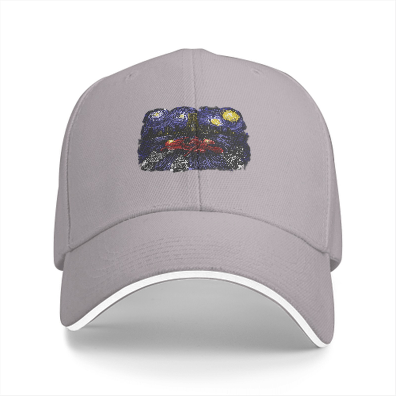 Black Baseball Cap With Starry Night Inspired Art Print