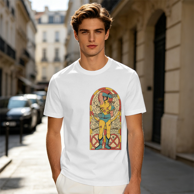 Olive T-shirt with Wolverine Stained Glass Style Print