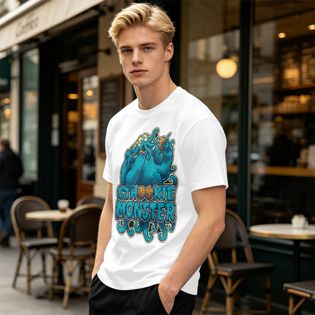 Olive t-shirt with Cthookie Monster graphic print