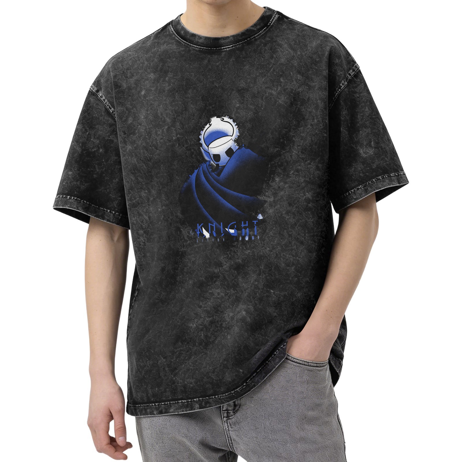 Washed black graphic t-shirt with knight character print
