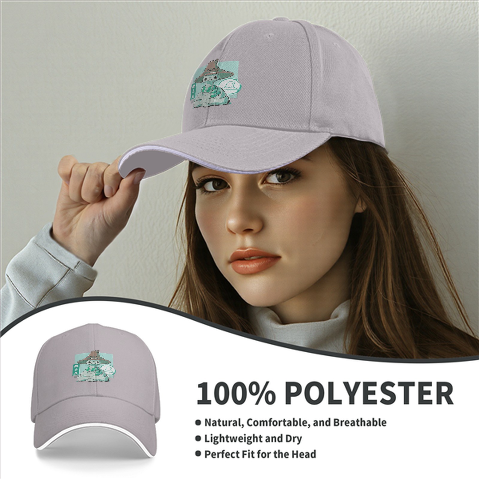 Black Baseball Cap With Cute Witch Snake Character Graphic