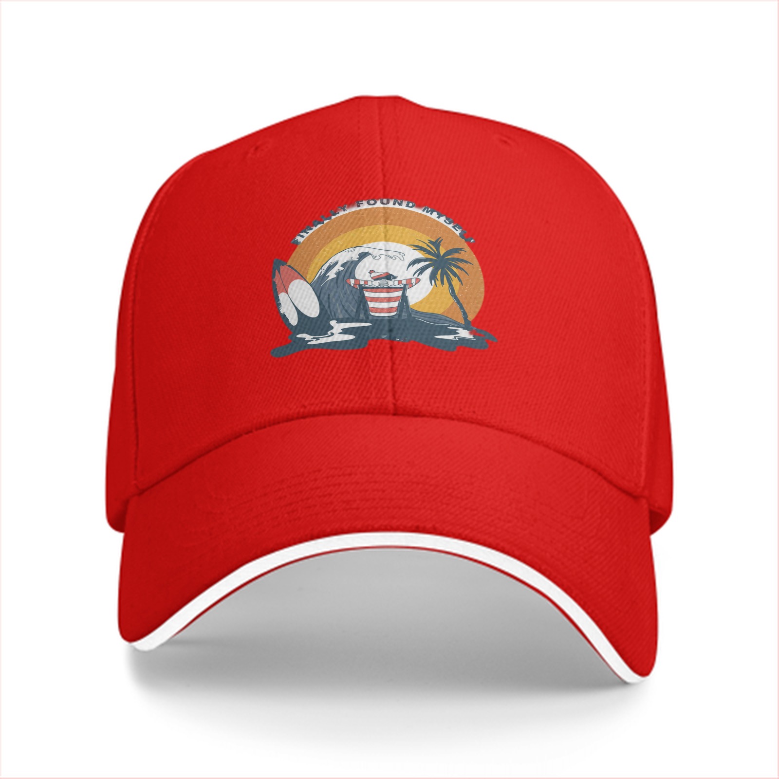 Black baseball cap with retro tropical surf wave graphic