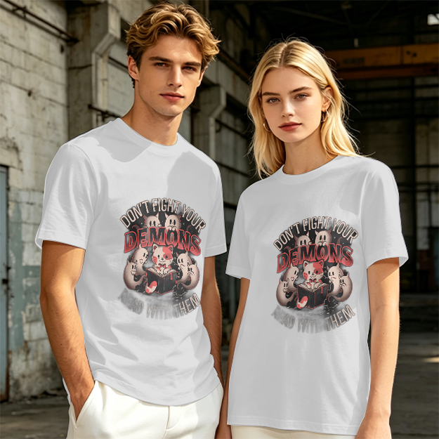 Don't Fight Your Demons Cat Graphic Olive T-Shirt