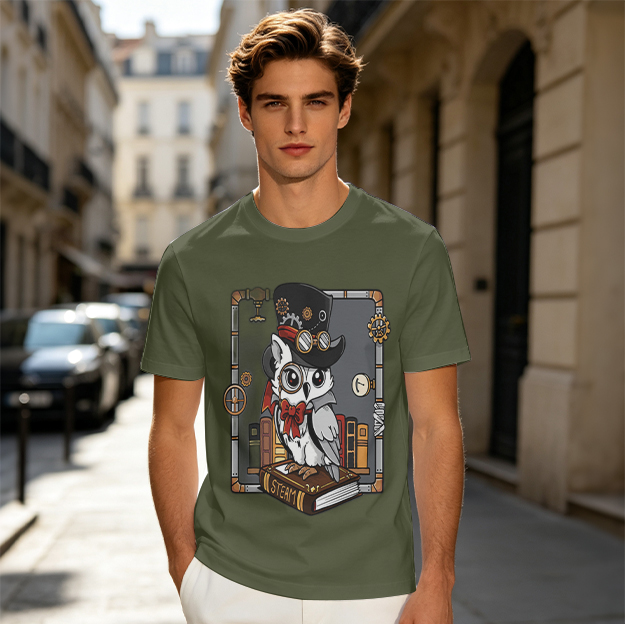 Owl in Steampunk Attire on Book Graphic Tee