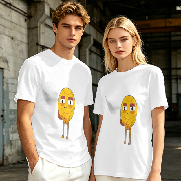 Olive T-Shirt With Sad Yellow Cartoon Character Print