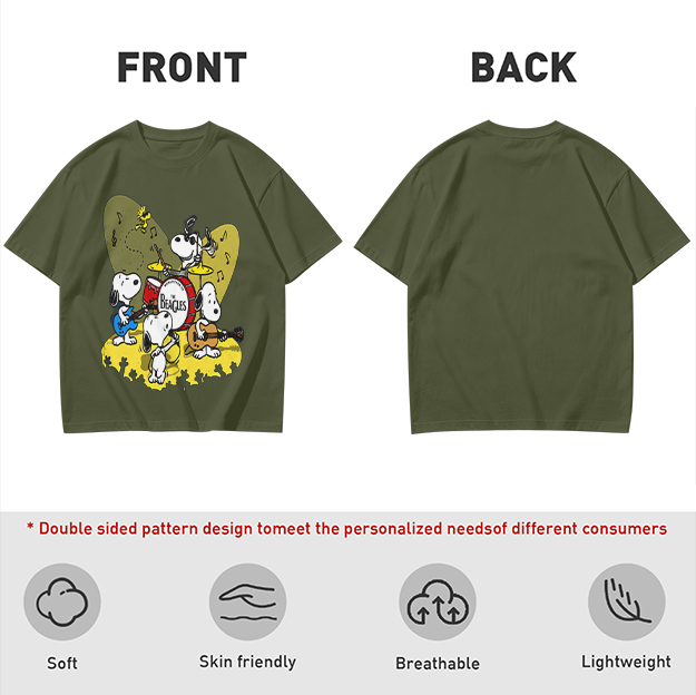 Olive T-Shirt Featuring Snoopy Band Playing Music