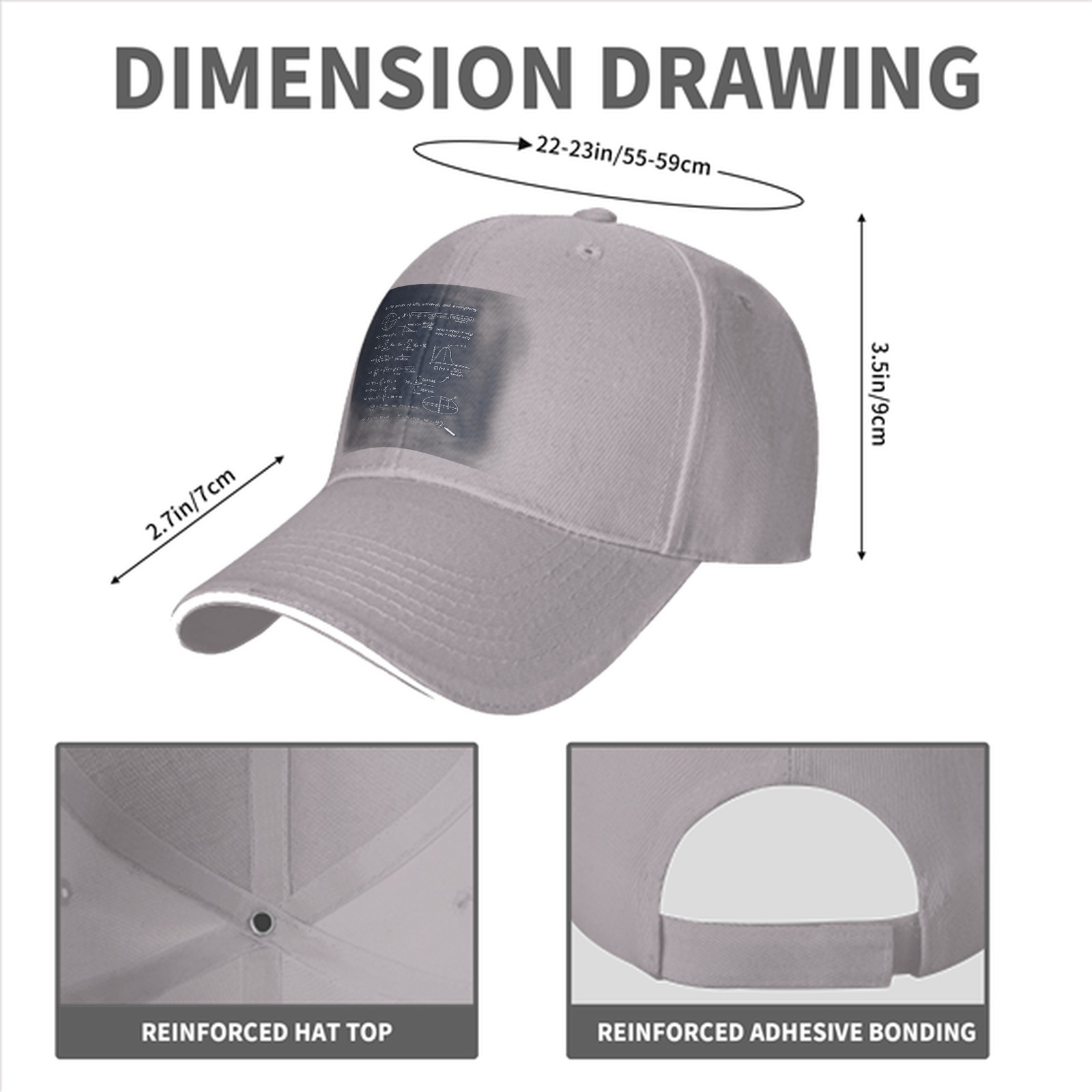 Black Baseball Cap with Math Science Formula Print