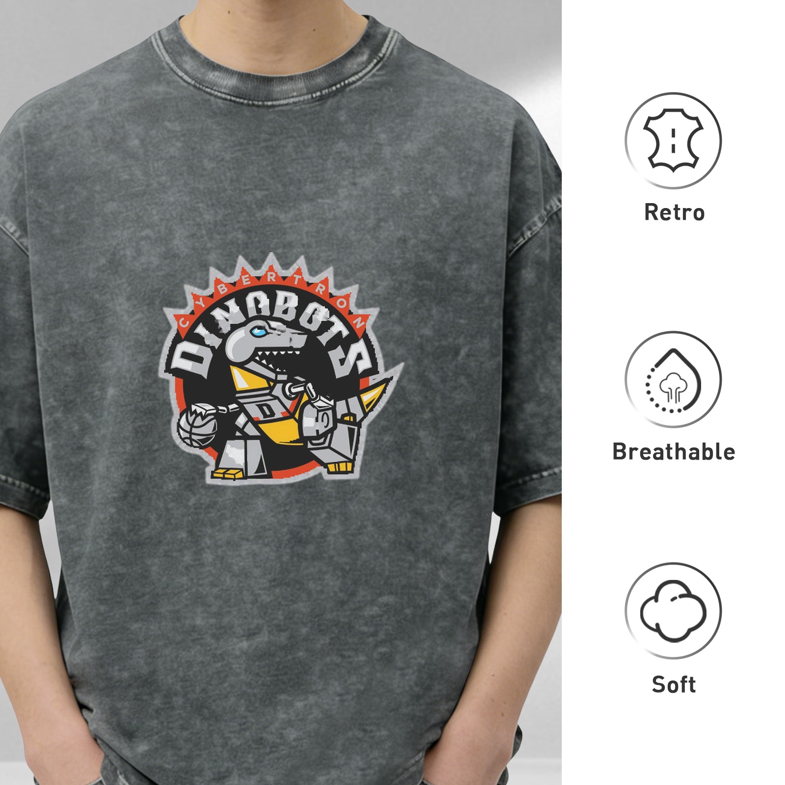 Cybertron Dinobots Basketball Graphic Acid Wash T-Shirt