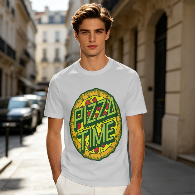 Olive Green Pizza Time Graphic T-Shirt