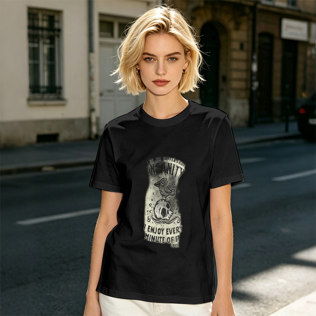 Olive Graphic T-Shirt With Insanity Skull Bird Print