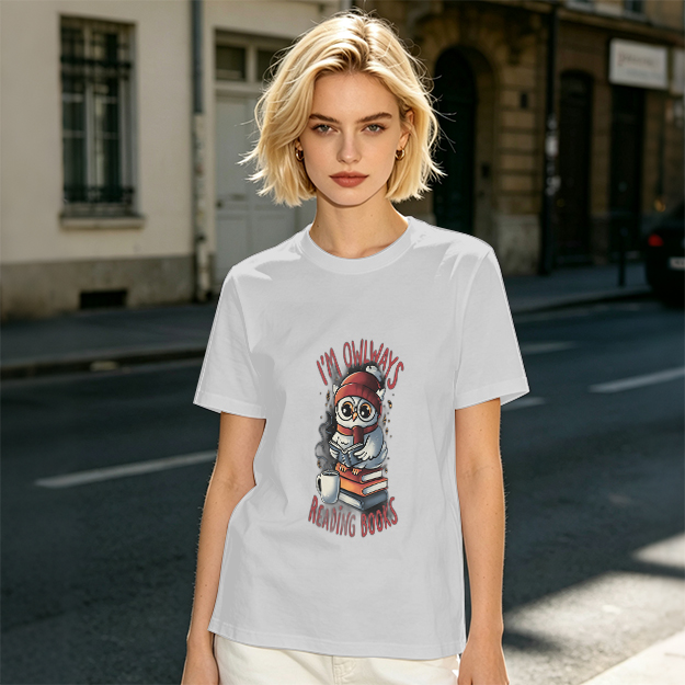 Owl reading books graphic olive green casual t-shirt