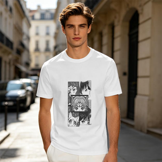 Olive Anime Character Panel Print Short Sleeve T-Shirt