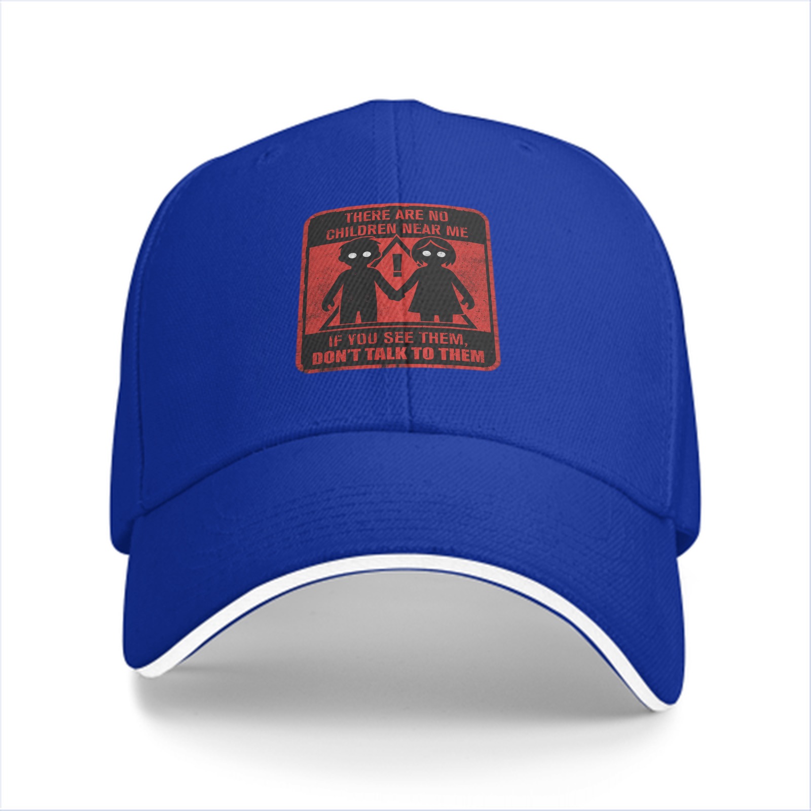 Black baseball cap with warning children graphic and text