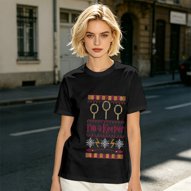 Olive Green T-Shirt With I'm A Keeper Quidditch Graphic