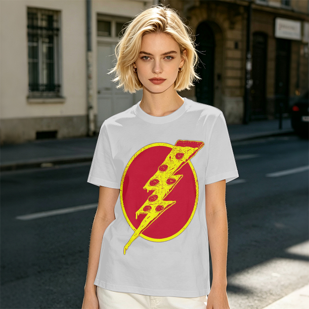 Olive T-Shirt With Pizza Lightning Bolt Graphic