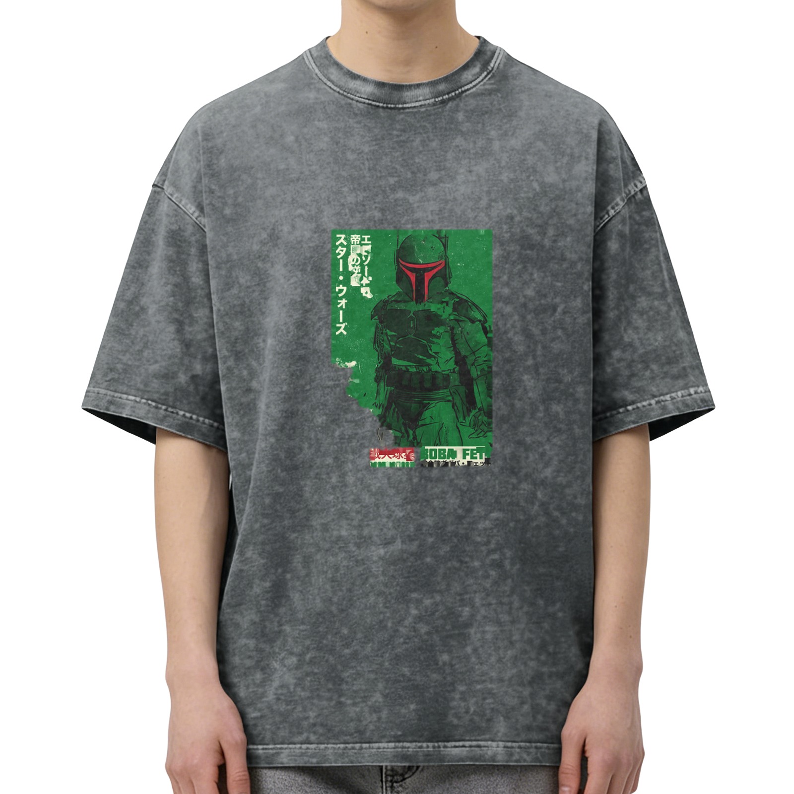 Star Wars Boba Fett Japanese Graphic Acid Wash T-Shirt
