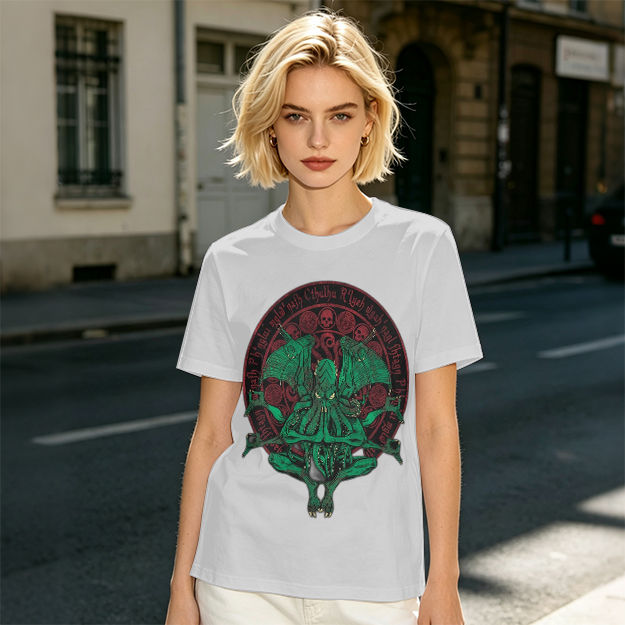 Olive Green Cthulhu Occult Seal Graphic T-Shirt