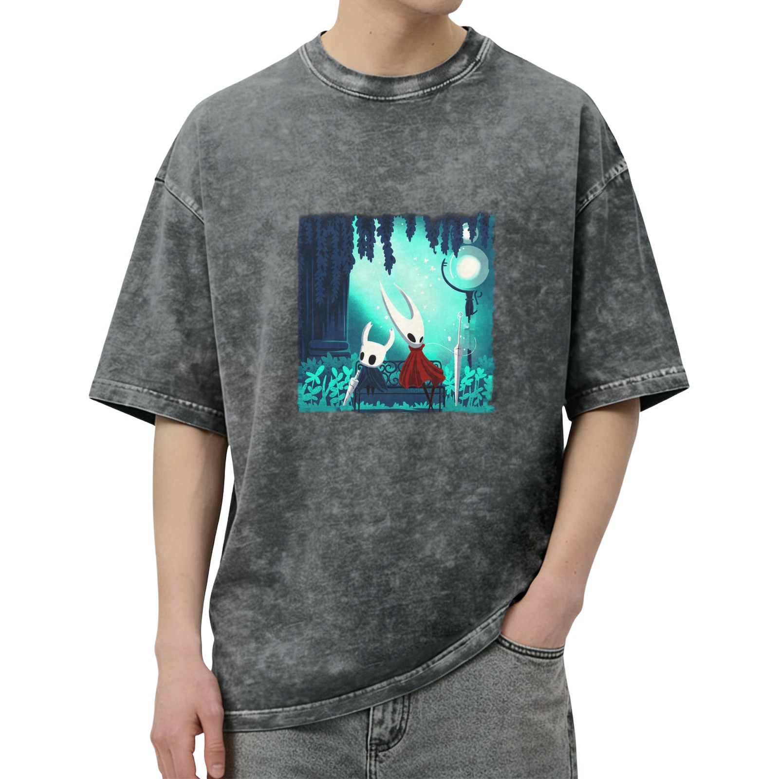 Hollow Knight Themed Dark Wash Graphic T-Shirt