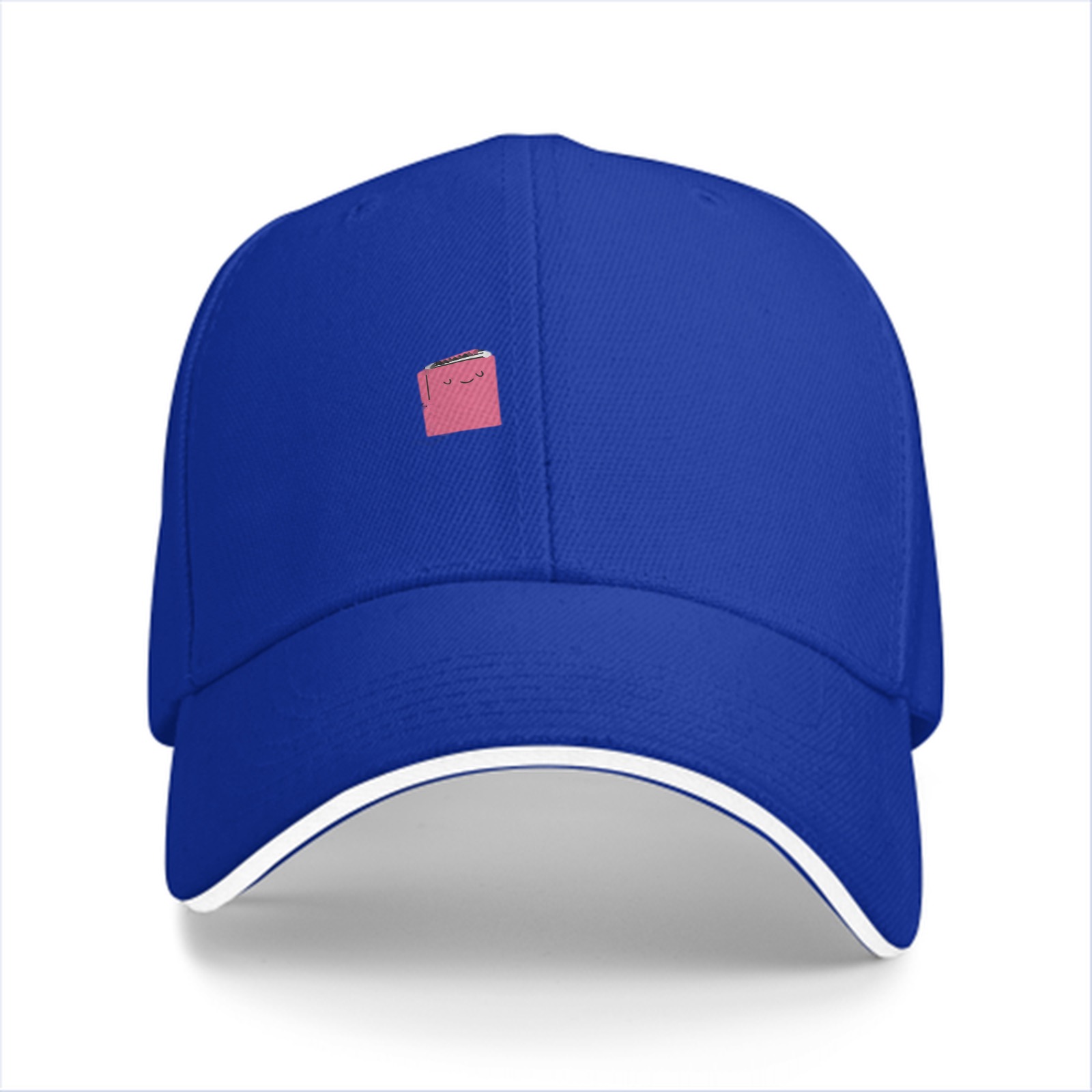 Black Baseball Cap With Small Pink Square Smiley Graphic
