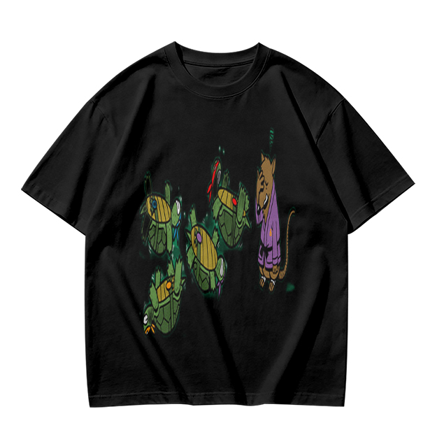 Olive Graphic Tee With Ninja Turtles and Splinter Print