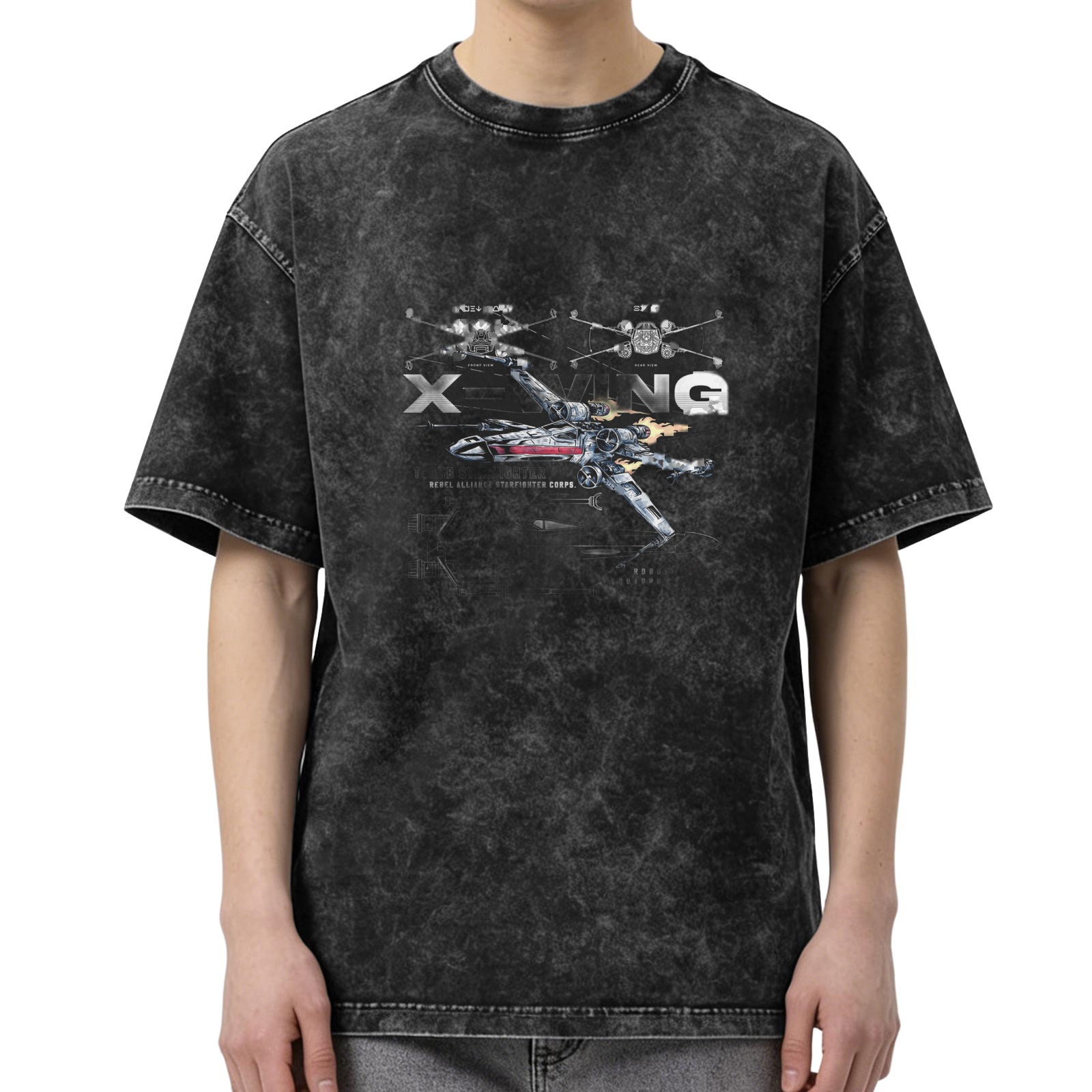 Star Wars X-Wing Fighter Graphic Stonewashed Black T-Shirt