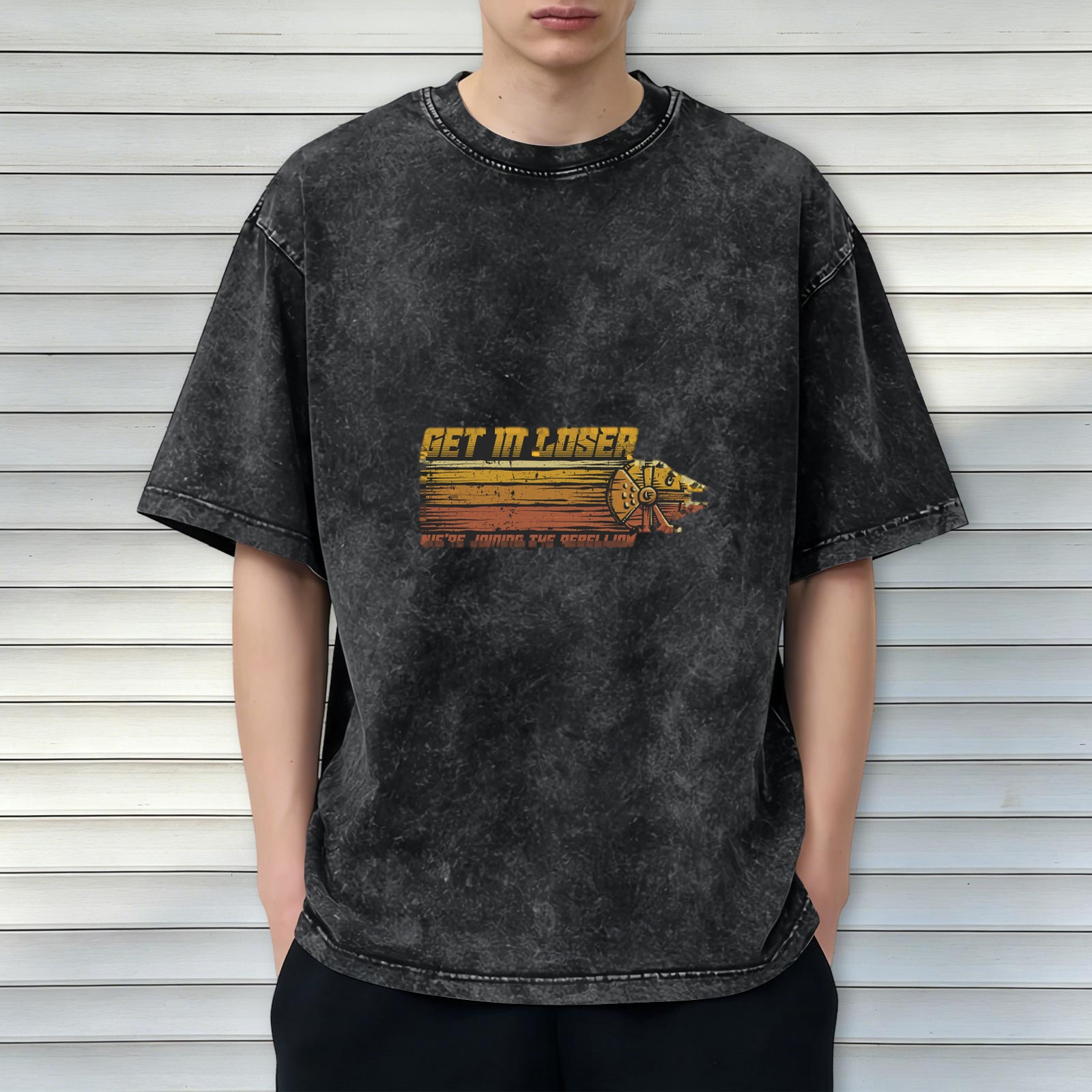 Star Wars themed 'Get In Loser We're Joining The Rebellion' graphic acid wash oversized short sleeve t-shirt