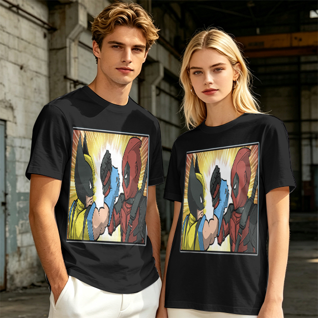 Wolverine and Deadpool Fist Bump Graphic T-Shirt