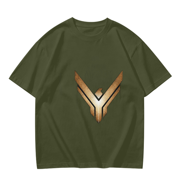 Olive Green T-Shirt With Gold Winged Emblem Graphic