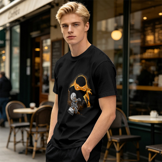Olive T-Shirt with Orange Masked Ninja Turtle Graphic