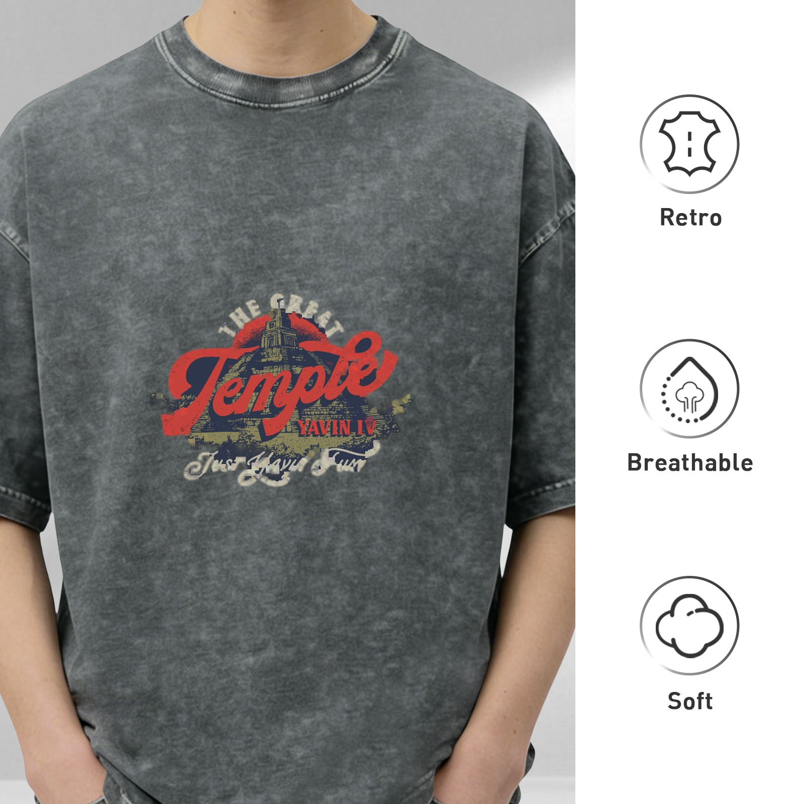 Washed Black Graphic T-Shirt With The Great Temple Yavin IV Print