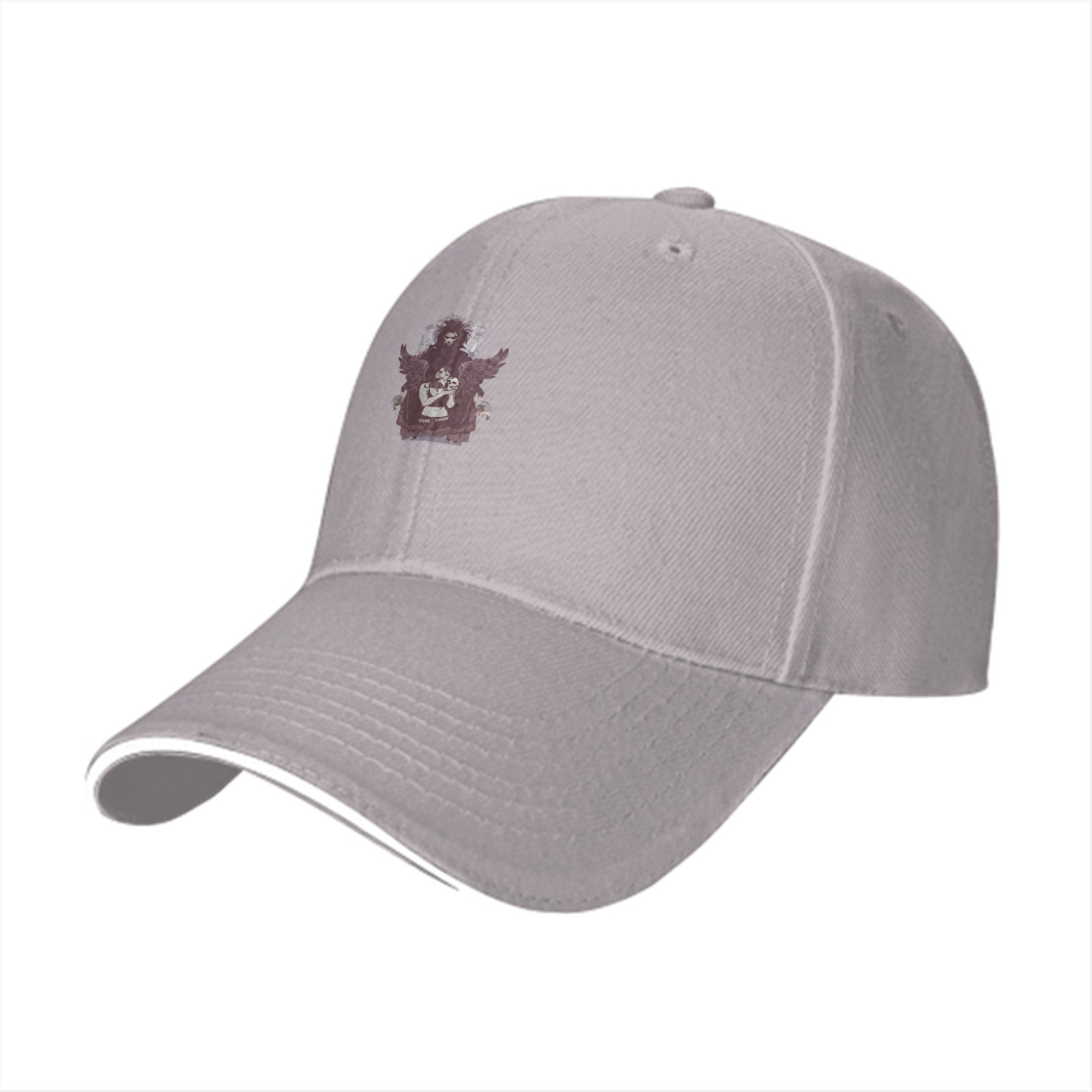 Black Baseball Cap With Dark Winged Character Graphic Print