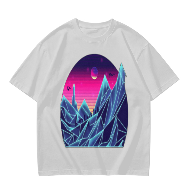 Olive T-Shirt With Synthwave Crystal Mountain Sunset Art