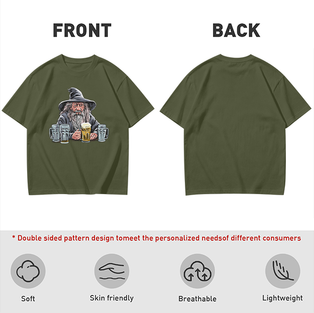 Gandalf with Beer Mugs Funny Wizard Graphic T-Shirt