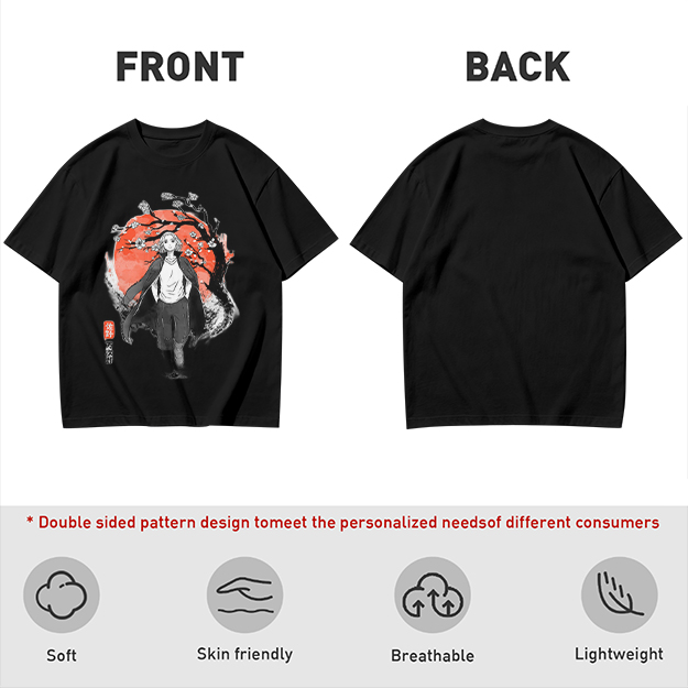 Anime Character with Cherry Blossom Red Moon Graphic T-Shirt
