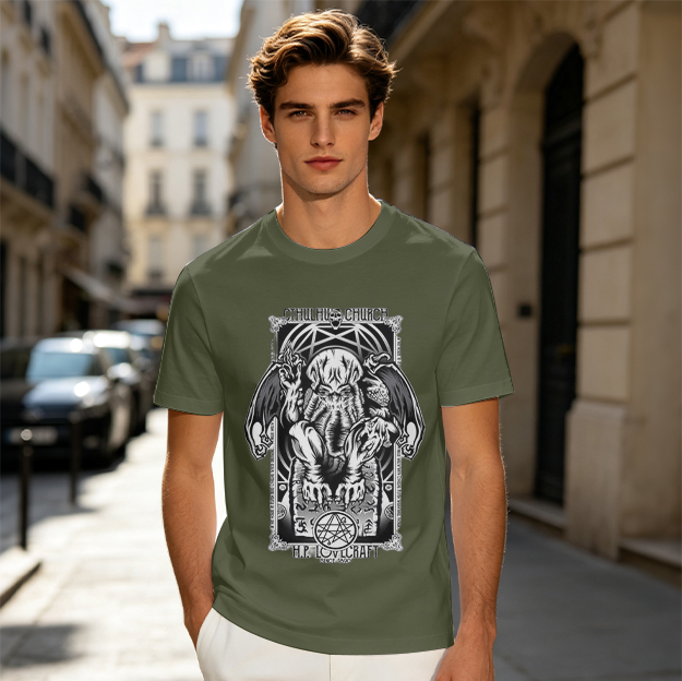 Olive Cthulhu H.P. Lovecraft Graphic T-Shirt