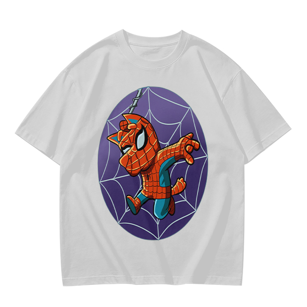 Olive T-Shirt with Cute Spider-Cat Web Print