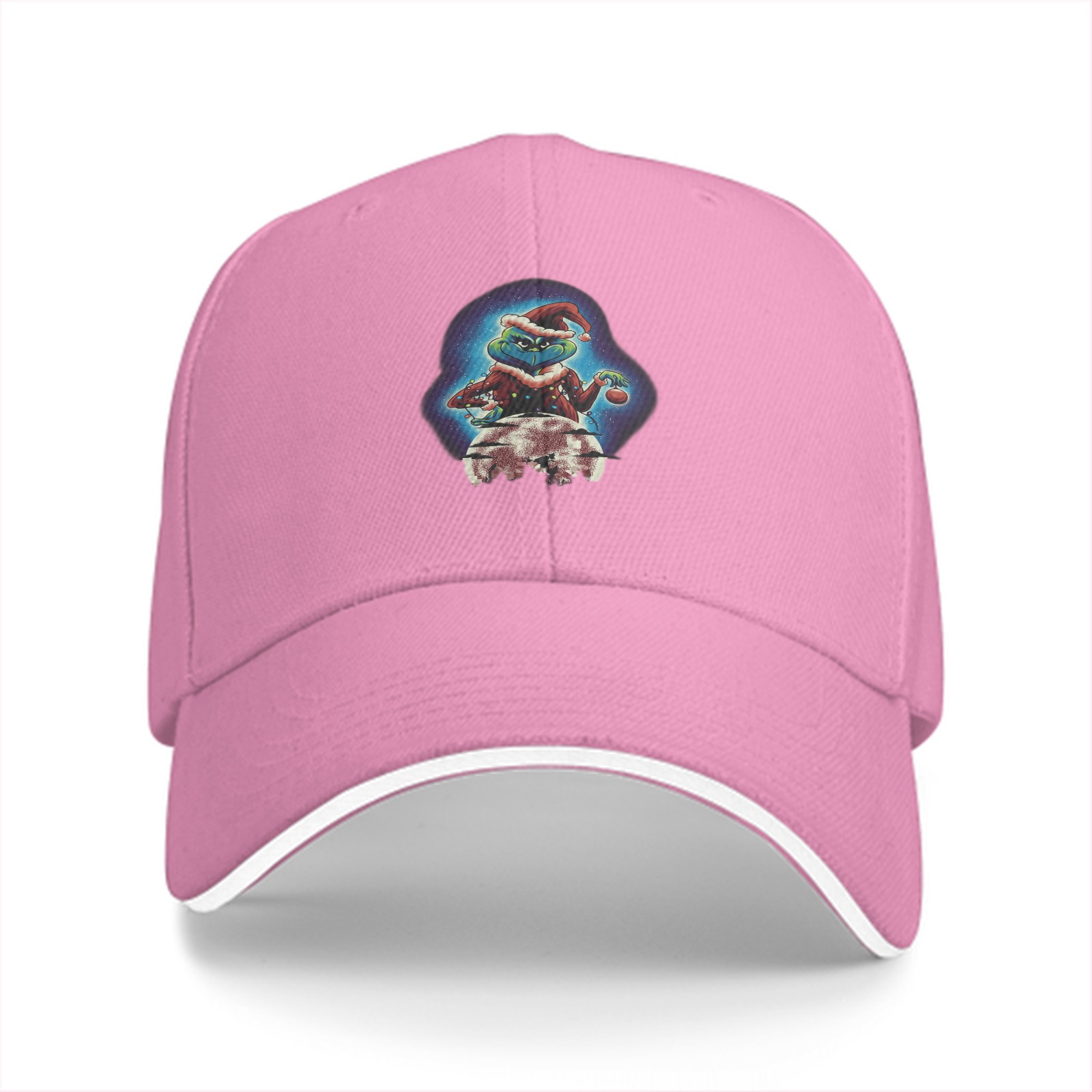 Black Baseball Cap With Grinch Christmas Character Print