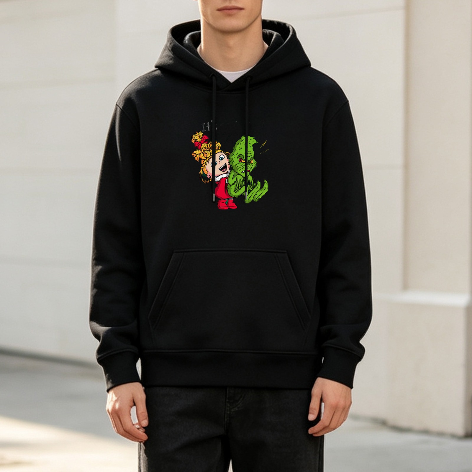 Black hoodie with Cindy Lou Who and Grinch graphic