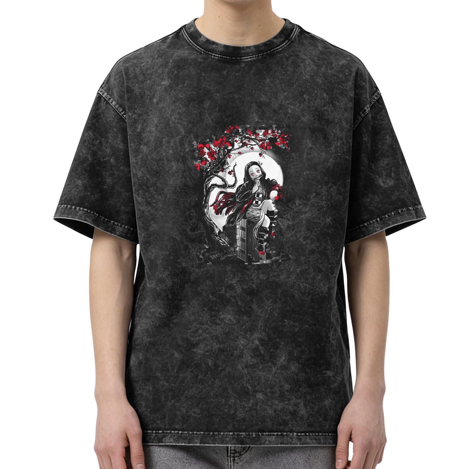 Anime Nezuko Cherry Blossom Moon Vintage Wash T-Shirt