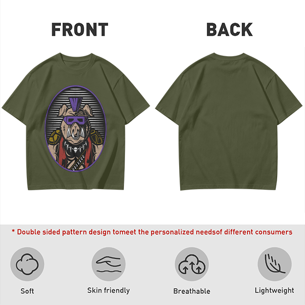 Olive T-Shirt With Punk Bulldog Graphic Print