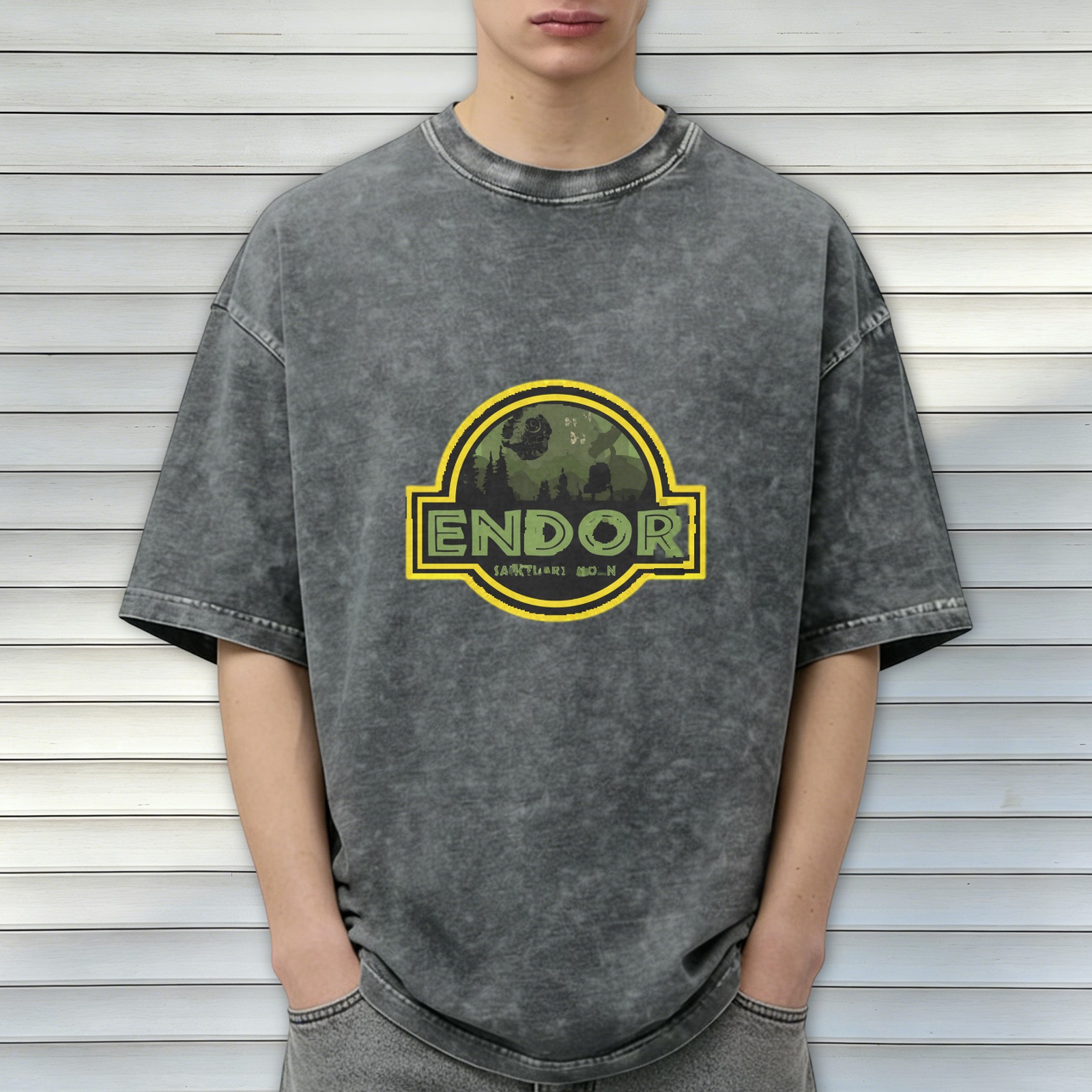 Washed Black Star Wars Endor Graphic T-Shirt