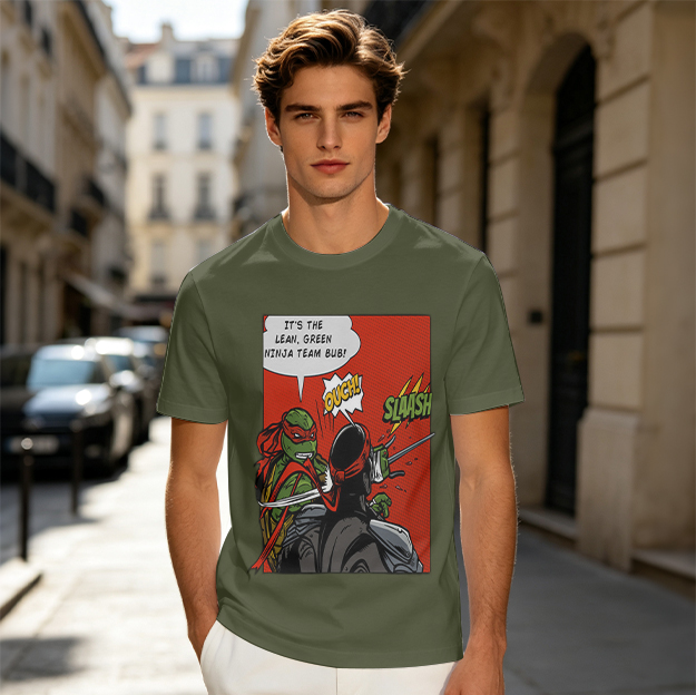 Olive T-Shirt with Ninja Turtles Comic Print