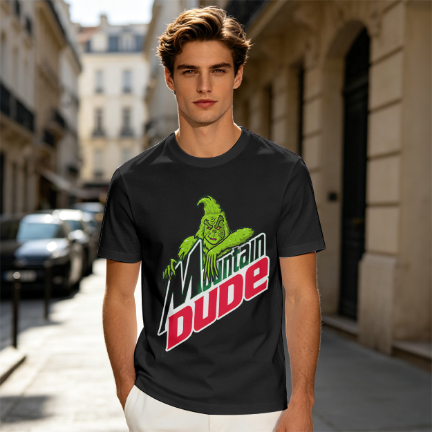 Olive T-Shirt with Grinch Mountain Dude Graphic Print