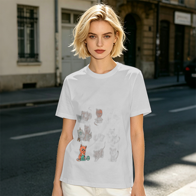 Olive Green Graphic T-Shirt With Cute Animal Print