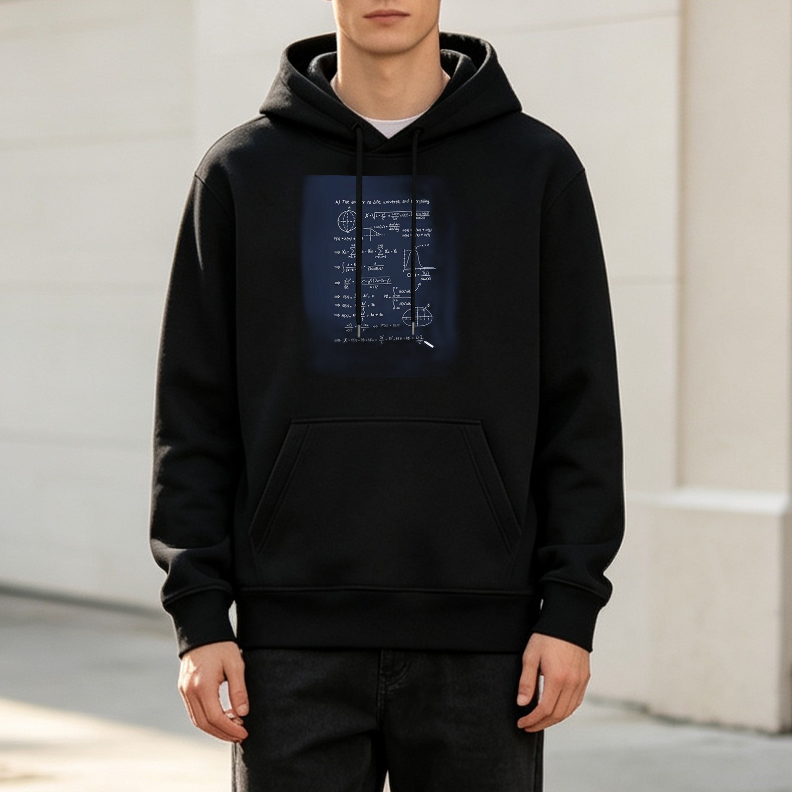 Black Hoodie with Math and Science Formula Print