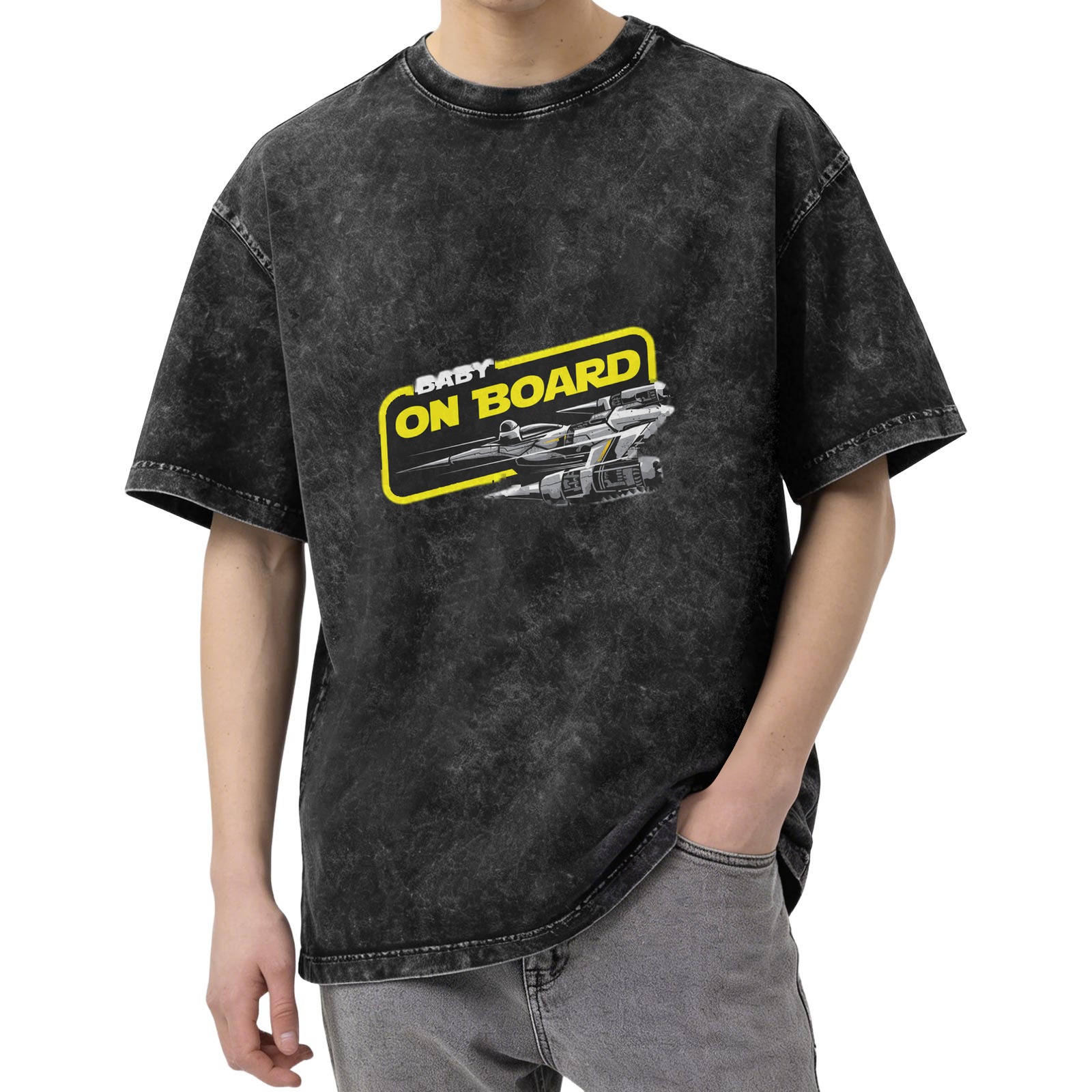 Star Wars Style Baby On Board Graphic Acid Wash T-Shirt