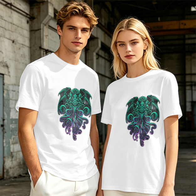Olive Green T-Shirt With Cthulhu Octopus Dragon Graphic