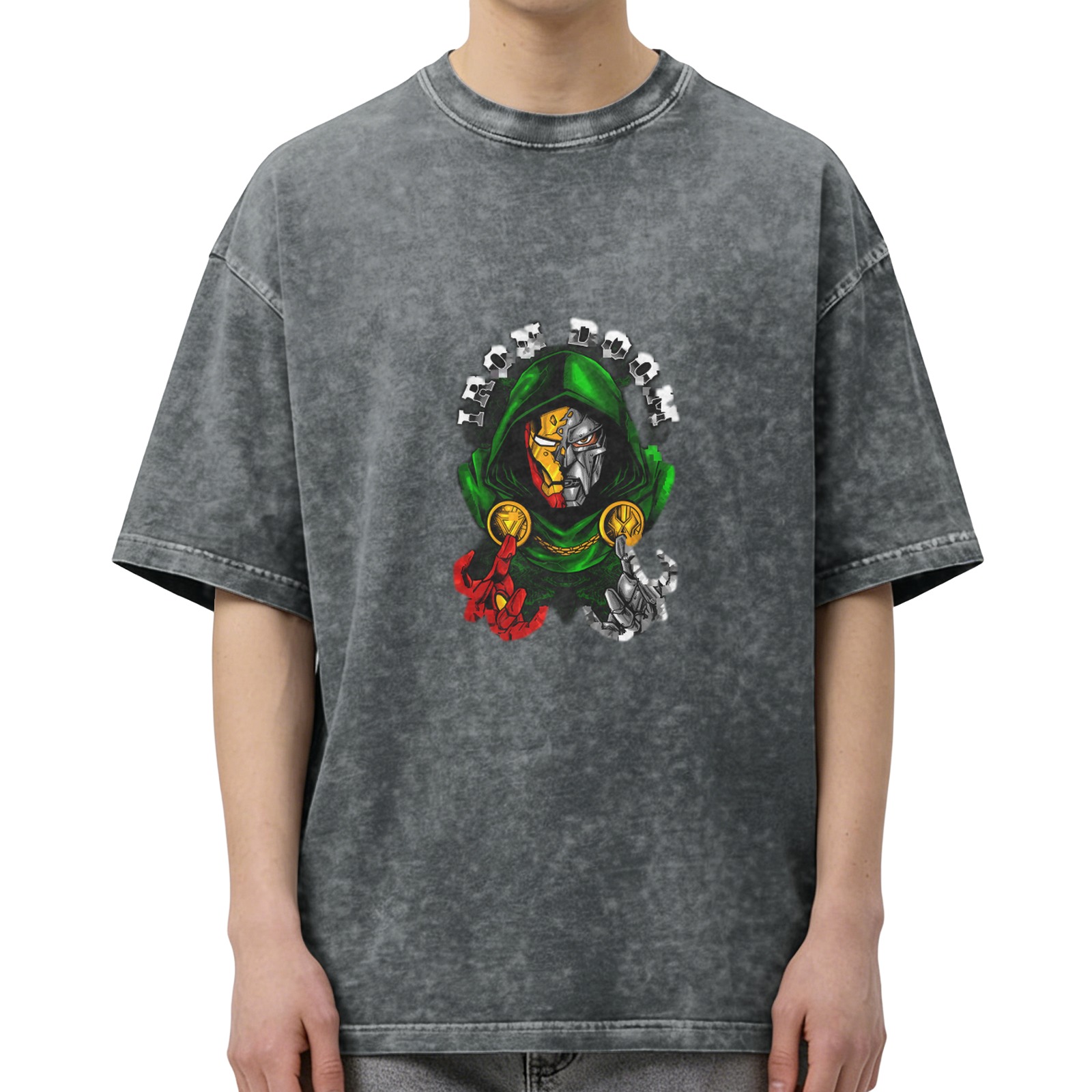 Iron Doom Graphic Acid Wash Black Oversized T-Shirt