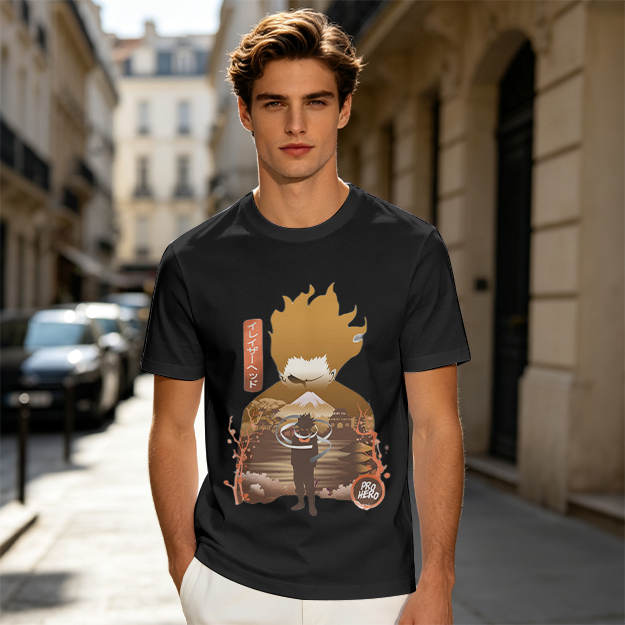 Anime Hero Graphic Olive Green Short Sleeve T-Shirt