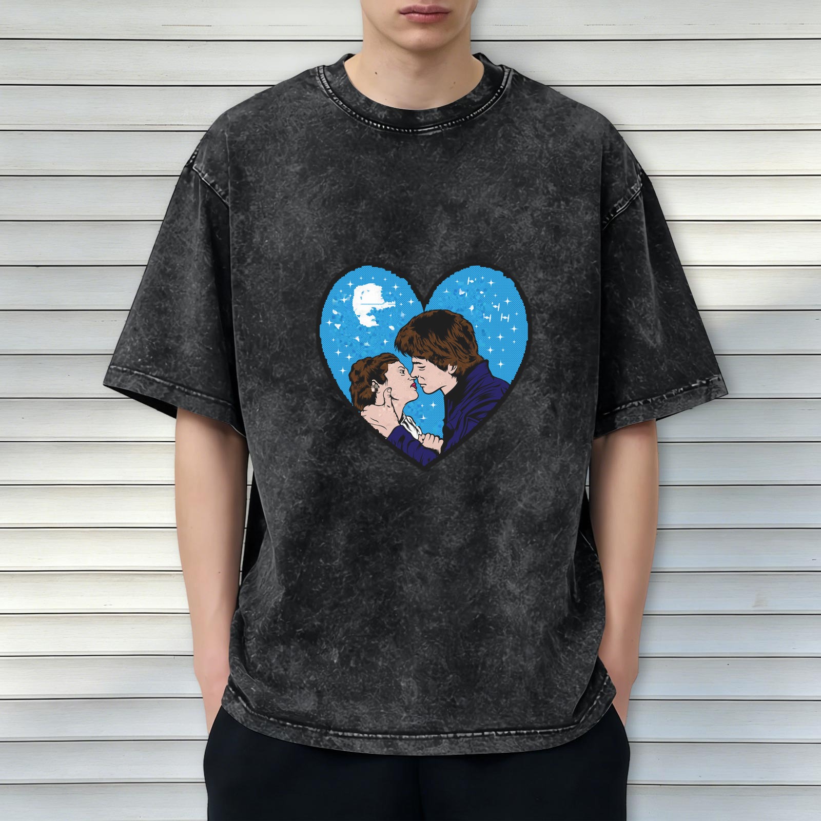Star Wars themed heart graphic t-shirt with romantic couple design
